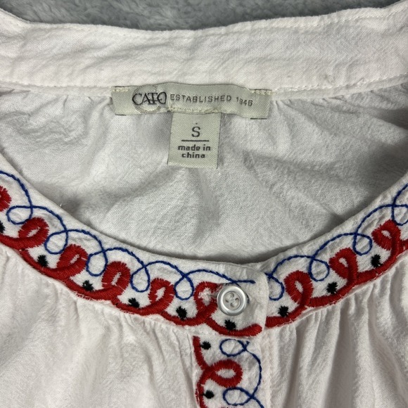 Women's Small Blouse‎ White Embroidered Button Front 3/4 Puff Sleeve Boho Hippie - Picture 3 of 7